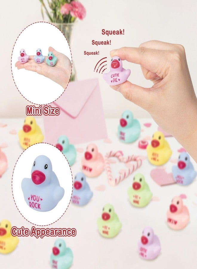 Haooryx Valentine's Day Mini Rubber Duck - 60Pcs Conversation Heart Themed Ducky Novelty Duck Squeak Bathtub Float Bath Toy for Valentines Wedding Decoration School Exchange Gift Birthday Party Favor - Image 3